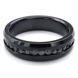 Anello In Titanio Nero Con Strass