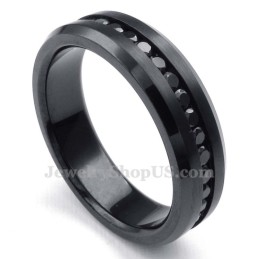 Anello In Titanio Nero Con Strass