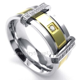 Anello In Titanio Argento Oro Moda Con Strass