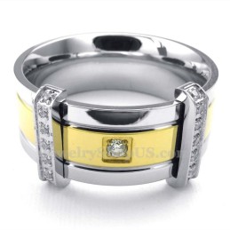 Anello In Titanio Argento Oro Moda Con Strass