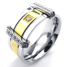 Anello In Titanio Argento Oro Moda Con Strass
