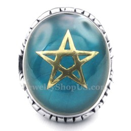 Anello In Titanio Blu Con Stella A Cinque Punte In Oro