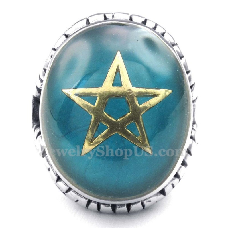 Anello In Titanio Blu Con Stella A Cinque Punte In Oro Anello In Titanio Blu Con Stella A Cinque Punte In Oro