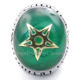 Anello In Titanio Verde Con Stella A Cinque Punte In Oro