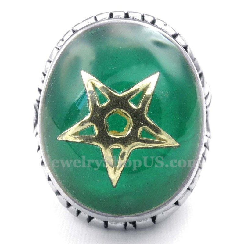 Anello In Titanio Verde Con Stella A Cinque Punte In Oro Anello In Titanio Verde Con Stella A Cinque Punte In Oro
