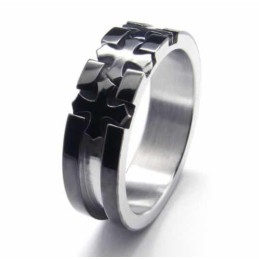 Anello In Titanio Nero Con Croce Intarsiata Da 6 Mm
