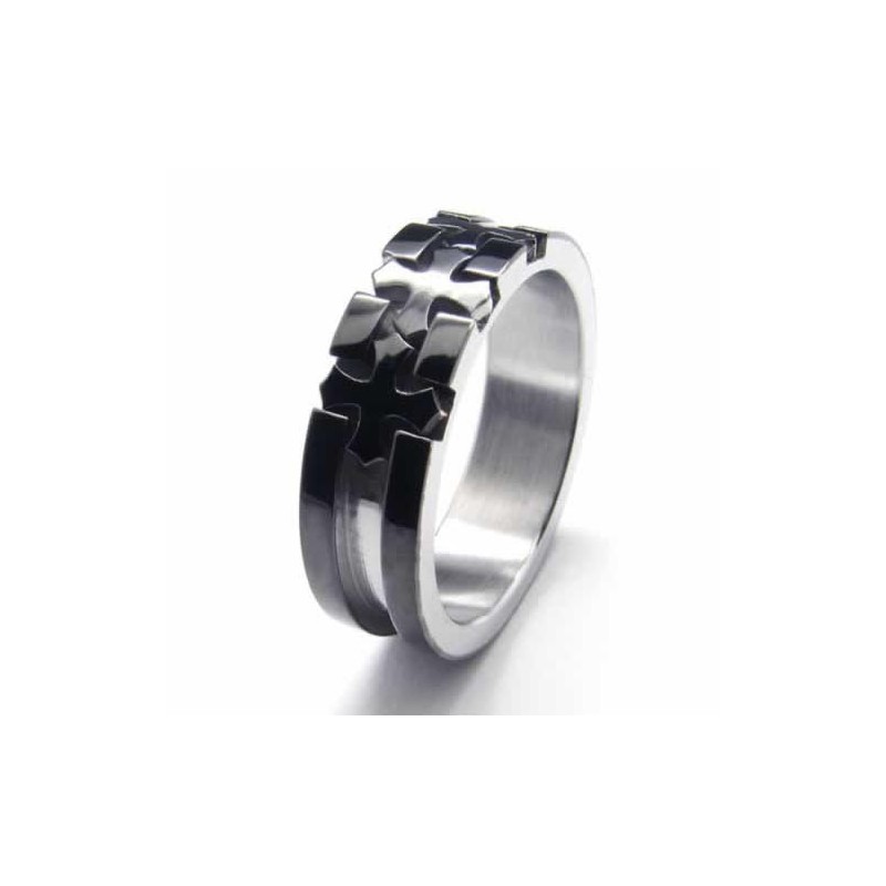 Anello In Titanio Nero Con Croce Intarsiata Da 6 Mm Anello In Titanio Nero Con Croce Intarsiata Da 6 Mm