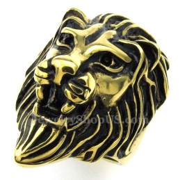Anello Con Testa Di Leone In Titanio Dorato