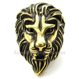 Anello Con Testa Di Leone In Titanio Dorato