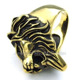 Anello Con Testa Di Leone In Titanio Dorato