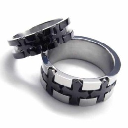 Anello In Titanio Nero Con Croce Intarsiata Da 6 Mm