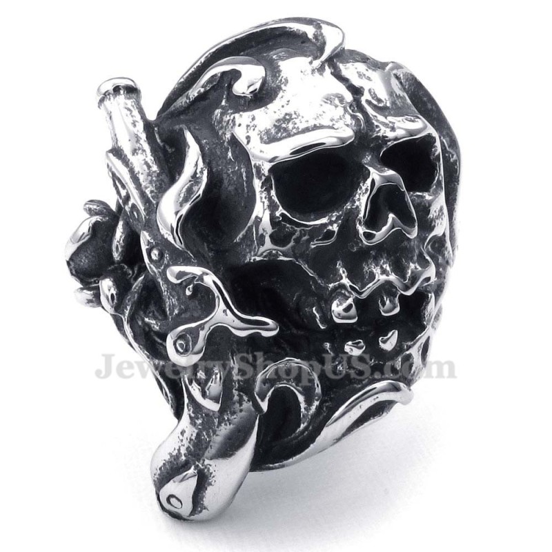 Anello In Titanio Con Teschio E Pistola Anello In Titanio Con Teschio E Pistola