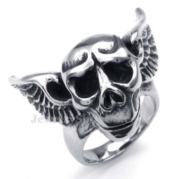 Anello In Titanio Con Teschio E Ali