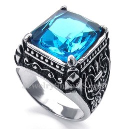 Anello In Titanio Con Zircone Blu