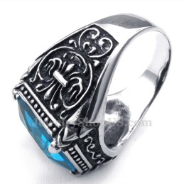 Anello In Titanio Con Zircone Blu