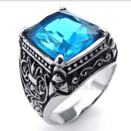 Anello In Titanio Con Zircone Blu
