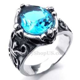 Anello In Titanio Con Zircone Blu