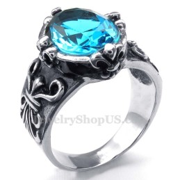 Anello In Titanio Con Zircone Blu