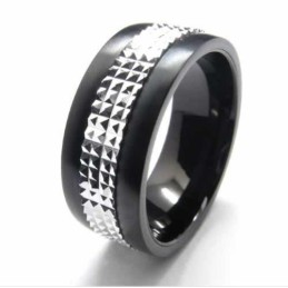 Anello Con Fascia Intarsiata In Titanio E Argento Da 9 Mm