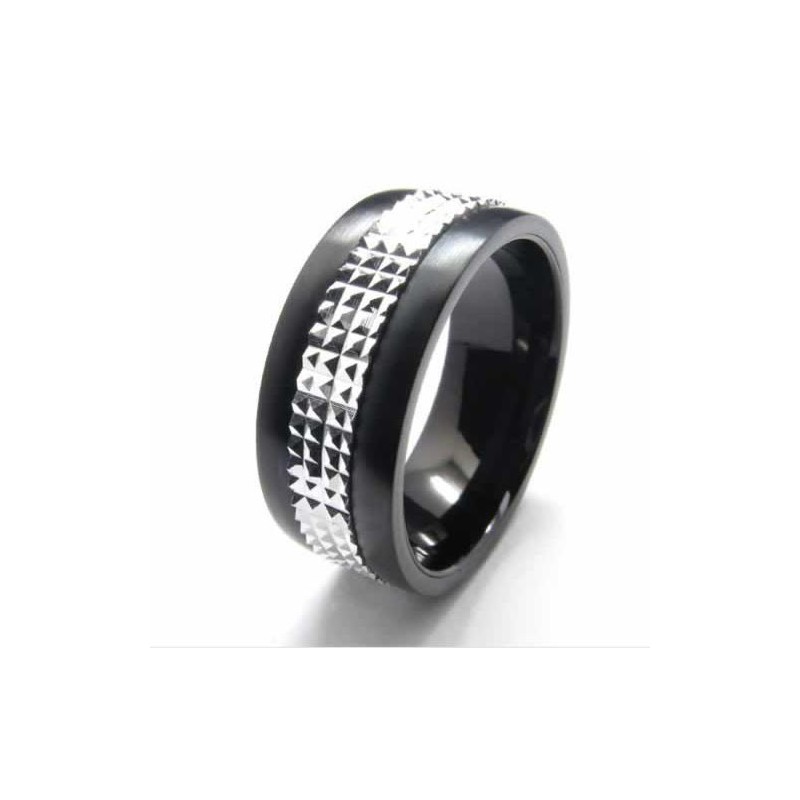 Anello Con Fascia Intarsiata In Titanio E Argento Da 9 Mm Anello Con Fascia Intarsiata In Titanio E Argento Da 9 Mm