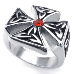 Anello A Croce In Titanio Con Zircone Rosso