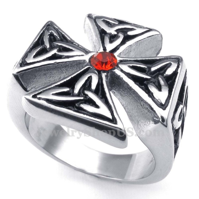 Anello A Croce In Titanio Con Zircone Rosso Anello A Croce In Titanio Con Zircone Rosso