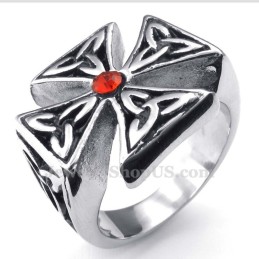 Anello A Croce In Titanio Con Zircone Rosso