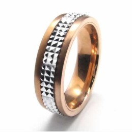 Anello Con Fascia Intarsiata In Titanio E Oro Da 6 Mm
