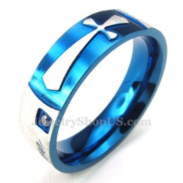 Anello Con Croce In Titanio Blu