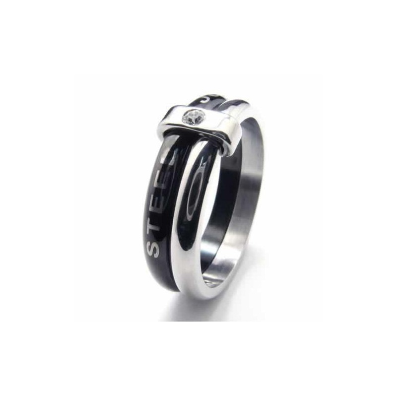 Anello A Fascia In Titanio Intarsiato Con Diamanti Incastonati A Due Cerchi Da 8 Mm Anello A Fascia In Titanio Intarsiato Con Diamanti Incastonati A Due Cerchi Da 8 Mm