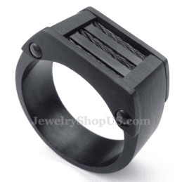 Anello In Titanio Con Filo Nero