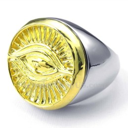 Anello In Titanio Con Simbolo Del Sole In Oro
