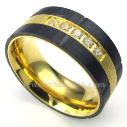 Anello In Titanio Nero Dorato Con Zircone Bianco