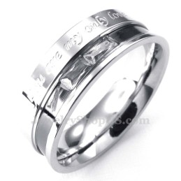 Anello Per Amanti In Titanio Con Strass Bianchi