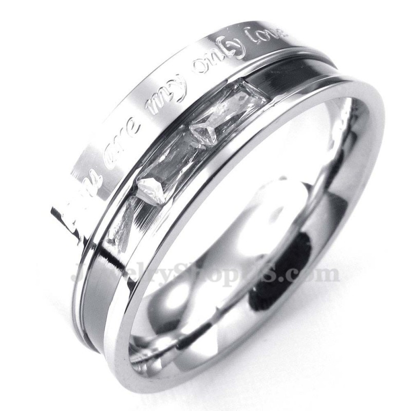 Anello Per Amanti In Titanio Con Strass Bianchi Anello Per Amanti In Titanio Con Strass Bianchi