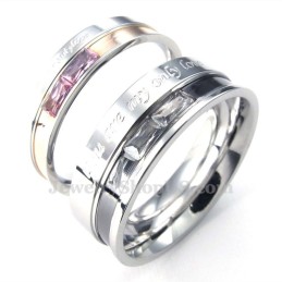 Anello Per Amanti In Titanio Con Strass Bianchi