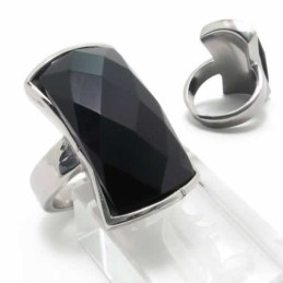 Anello A Fascia In Agata Nera Con Intarsi In Titanio Da 13 Mm