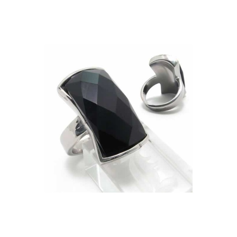 Anello A Fascia In Agata Nera Con Intarsi In Titanio Da 13 Mm Anello A Fascia In Agata Nera Con Intarsi In Titanio Da 13 Mm