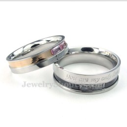 Anello Per Amanti In Titanio Con Strass Bianchi