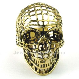 Anello In Titanio Dorato Con Teschio Cavo