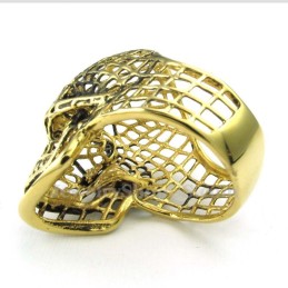Anello In Titanio Dorato Con Teschio Cavo