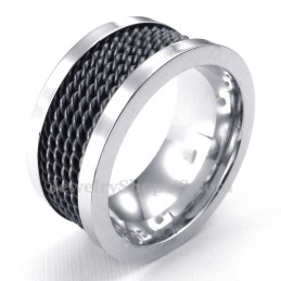 Anello In Titanio Con Filo Nero