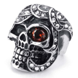 Anello Con Teschio In Titanio E Zircone Rosso