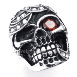 Anello Con Teschio In Titanio E Zircone Rosso