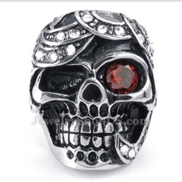 Anello Con Teschio In Titanio E Zircone Rosso