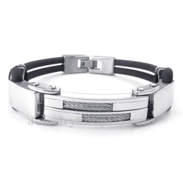 Braccialetti In Titanio Nero Argento Con Filo Di Pelle