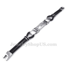 Braccialetti In Titanio Nero Argento Con Filo Di Pelle