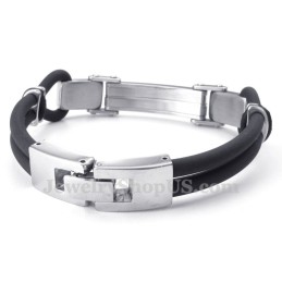 Braccialetti In Titanio Nero Argento Con Filo Di Pelle