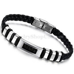 Bracciale Da Uomo In Pelle Di Titanio Nero Argento C767