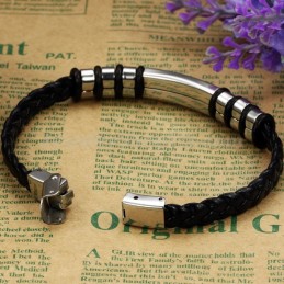 Bracciale Da Uomo In Pelle Di Titanio Nero Argento C767